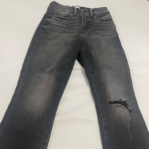 Good American Black Destroyed Skinny Denim Jeans Size 2/26 - Picture 2 of 11